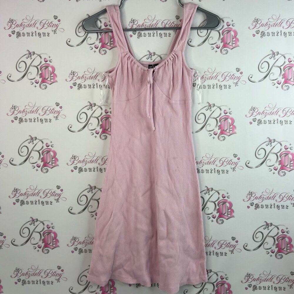 Pieces dress milkmaid bustier style babydoll ribbed light baby pink ribbon 🎀